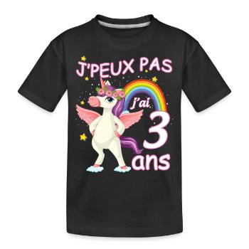 Anniversaire Fille 3 Ans Licorne Magique Ailés - T-shirt bio Premium Enfant - noir - Devant