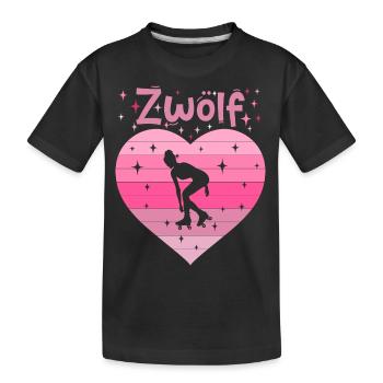 Herz Liebe Sport Rollschuh Mädchen 12. Geburtstag - Kinder Premium Bio T-Shirt - Schwarz - Vorne