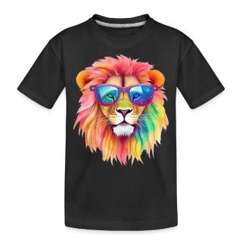 Colorful cool lion with sunglasses - Kids' Premium Organic T-Shirt - black - Front