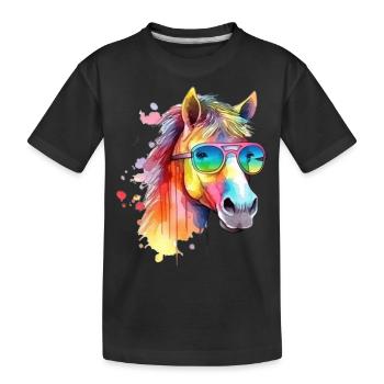 Buntes cooles Pferd mit Sonnenbrille - Kinder Premium Bio T-Shirt - Schwarz - Vorne