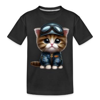 Fliegerkatze Pilot Katze - Kinder Premium Bio T-Shirt - Schwarz - Vorne