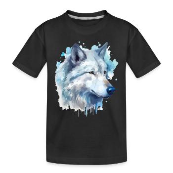 Wolf Wolfskopf Tier Natur Wildnis Aquarell Kunst - Kinder Premium Bio T-Shirt - Schwarz - Vorne