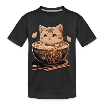 Kawaii Neko Cat mangeant des nouilles ramen Cuisine japonaise - T-shirt bio Premium Enfant - noir - Devant