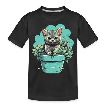 Niedliches Kätzchen in Blumentopf mit Sukkulenten - Kinder Premium Bio T-Shirt - Schwarz - Vorne
