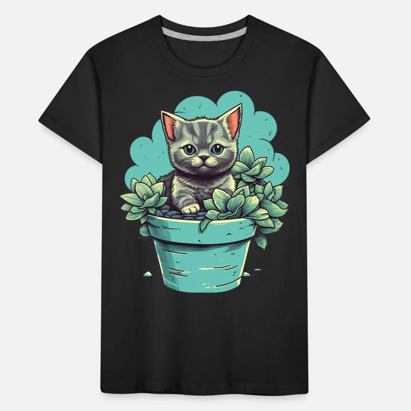 Chaton mignon dans un pot de fleurs avec des plantes succulentes T-shirt bio Premium Enfant