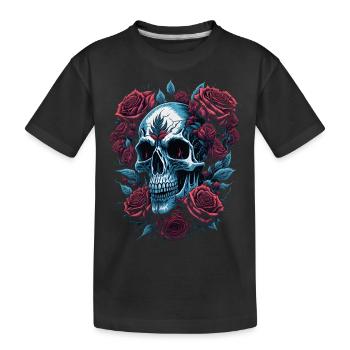 Totenkopf mit Rosen Blumen - Kinder Premium Bio T-Shirt - Schwarz - Vorne