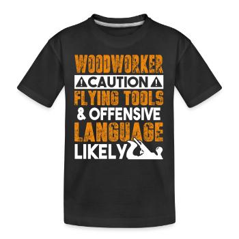 Woodworker Woodworker Caution - Kids' Premium Organic T-Shirt - black - Front
