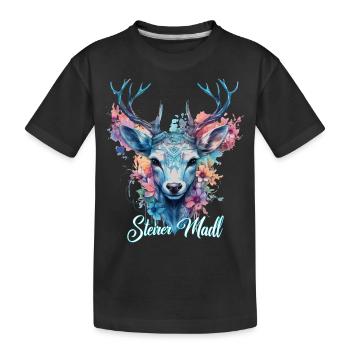 Steirer Madl mit Hirsch Steiermark Design - Kinder Premium Bio T-Shirt - Schwarz - Vorne