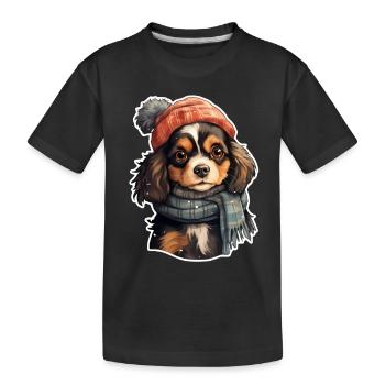 Animals in winter doggy with hat - Kids' Premium Organic T-Shirt - black - Front