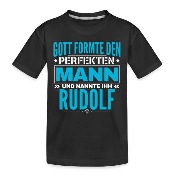 Rudolf Name Design - Kinder Premium Bio T-Shirt - Schwarz - Vorne