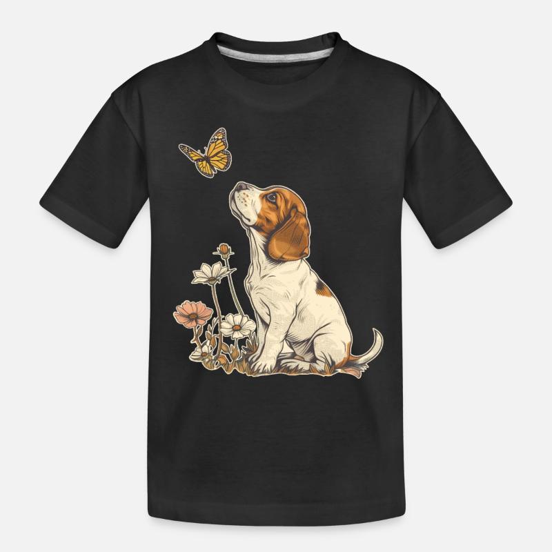 Beagle et papillon - T-shirt bio Premium Enfant - noir