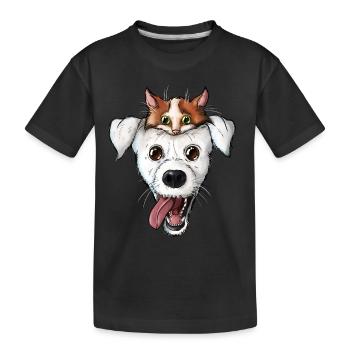 Dog Cat Face - Kids' Premium Organic T-Shirt - black - Front