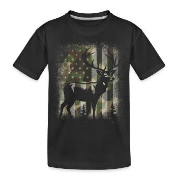 Camo US-Flagge Hirsch Elch Bock Camoflage Jagd - Kinder Premium Bio T-Shirt - Schwarz - Vorne