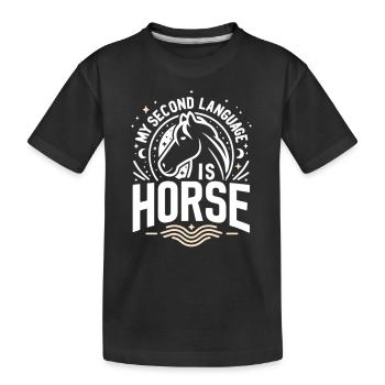 Meine zweite Sprache ist Pferd - Kinder Premium Bio T-Shirt - Schwarz - Vorne