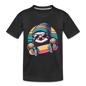 Paresseux patineur avec bonnet et lunettes de soleil - T-shirt bio Premium Enfant - noir - Devant
