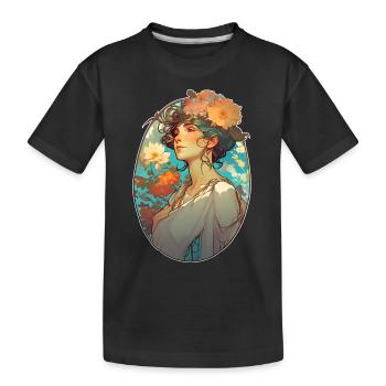 Florales Porträt einer Frau im Jugendstil - Kinder Premium Bio T-Shirt - Schwarz - Vorne