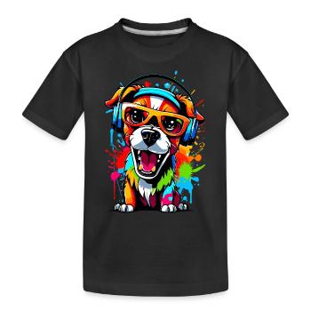 Dog with headphones and sunglasses - Kids' Premium Organic T-Shirt - black - Front