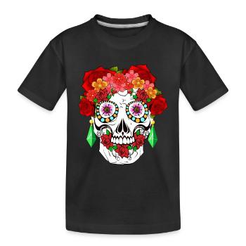 Zuckerschädel Dia De Los Muertos Halloween - Kinder Premium Bio T-Shirt - Schwarz - Vorne