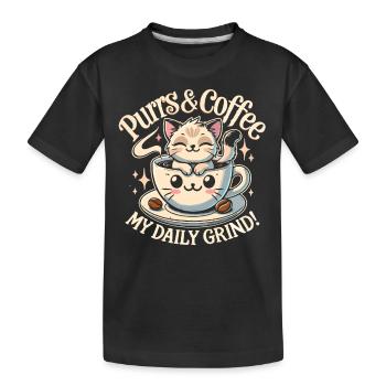 Schnurren & Kaffee Mein tägliches Mahlen - Kinder Premium Bio T-Shirt - Schwarz - Vorne