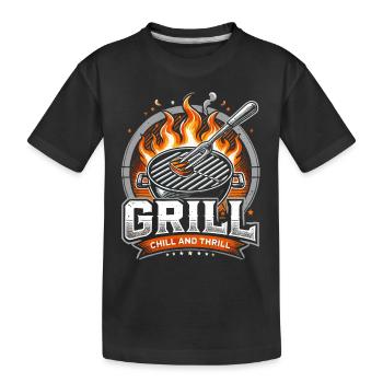 Grill Chill und Thrill - Kinder Premium Bio T-Shirt - Schwarz - Vorne
