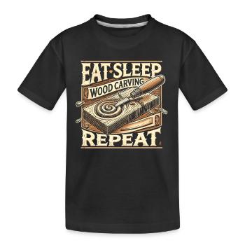 Eat Sleep Holzschnitzerei Wiederholung - Kinder Premium Bio T-Shirt - Schwarz - Vorne