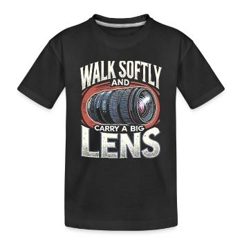 Gehen Sie sanft und tragen Sie ein großes Objektiv - Kinder Premium Bio T-Shirt - Schwarz - Vorne
