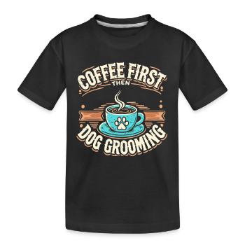 Erst Kaffee, dann Hundepflege - Kinder Premium Bio T-Shirt - Schwarz - Vorne