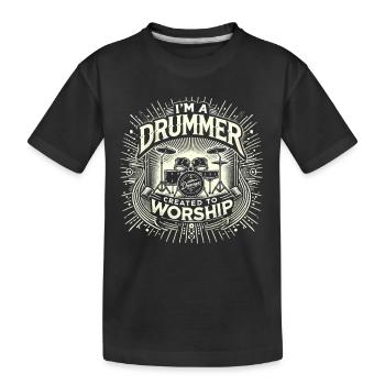 Ich bin ein Schlagzeuger, der zum Anbeten - Kinder Premium Bio T-Shirt - Schwarz - Vorne