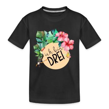 3. Geburtstag, dritter drei Dschungel Blumen - Kinder Premium Bio T-Shirt - Schwarz - Vorne