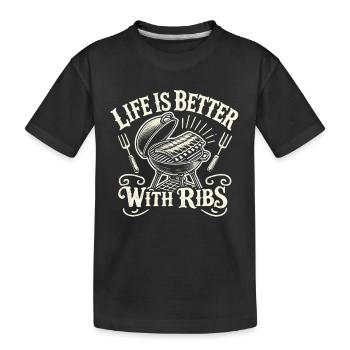 Das Leben ist besser mit Rippchen - Kinder Premium Bio T-Shirt - Schwarz - Vorne