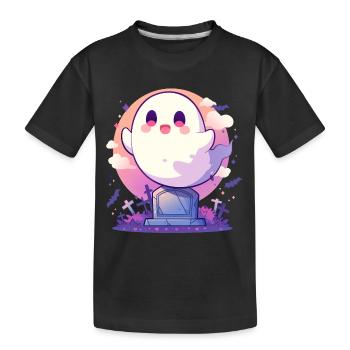 Halloween | Niedlicher Geist spuckt auf Friedhof - Kinder Premium Bio T-Shirt - Schwarz - Vorne