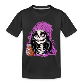 Skelett Mädchen im Lila Hoodie - Kinder Premium Bio T-Shirt - Schwarz - Vorne