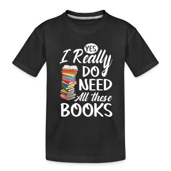 Written Shopaholite - Kids' Premium Organic T-Shirt - black - Front