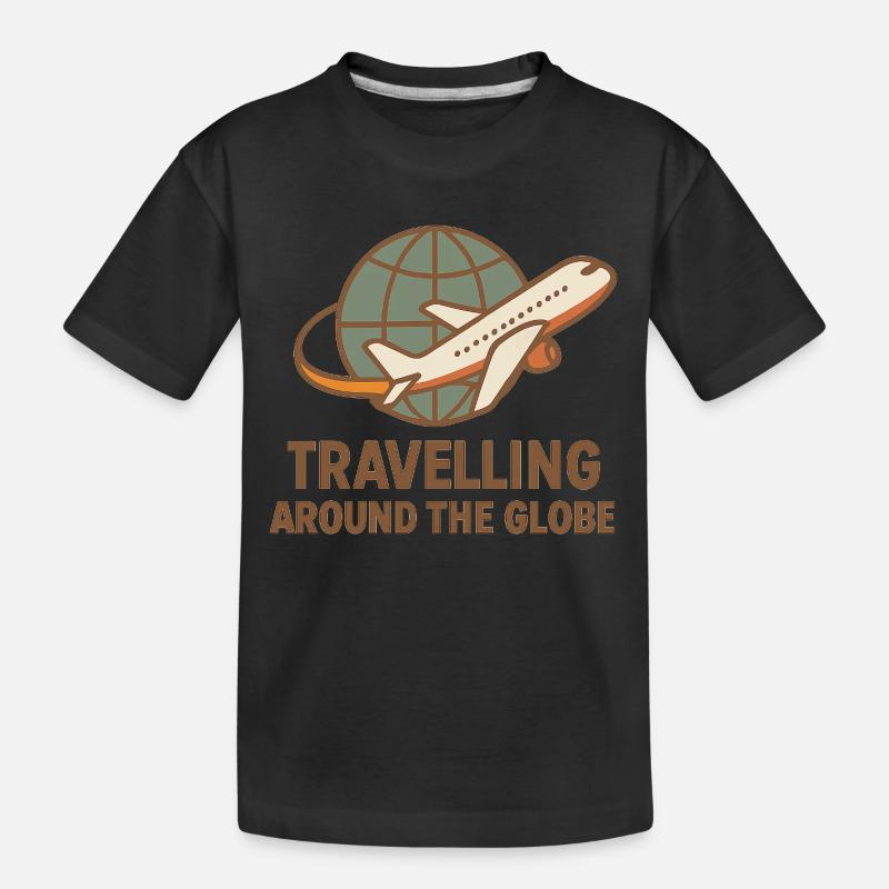 Travelling Around the Globe – Flugzeug & Globus - Kinder Premium Bio T-Shirt - Schwarz
