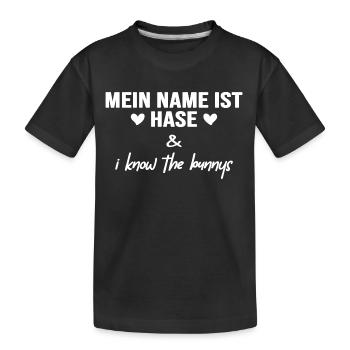 Name ist Hase "Meister Lampe-Schlappohr" Hasenohr - Kinder Premium Bio T-Shirt - Schwarz - Vorne