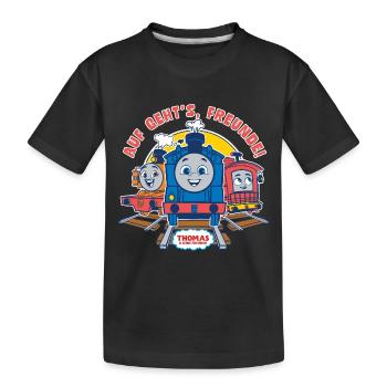 Thomas & Friends™ Auf Geht's Freunde! Design - Kinder Premium Bio T-Shirt - Schwarz - Vorne
