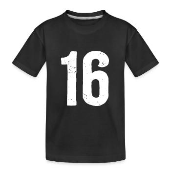 16 Zahlen Weiß - Kinder Premium Bio T-Shirt - Schwarz - Vorne
