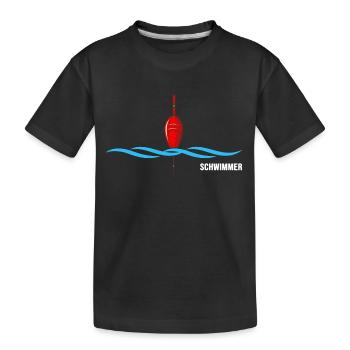Schwimmer schwimmt im Wasser "Schwimmtrainer Boje" - Kinder Premium Bio T-Shirt - Schwarz - Vorne