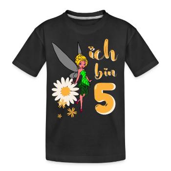 Ich bin 5 Jahre alt Fee Blumen Geburtstag Mädchen - Kinder Premium Bio T-Shirt - Schwarz - Vorne