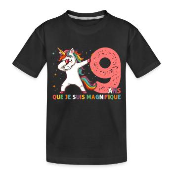 Licorne Dab Cadeau 9 Ème Anniversaire 9 Ans - T-shirt bio Premium Enfant - noir - Devant