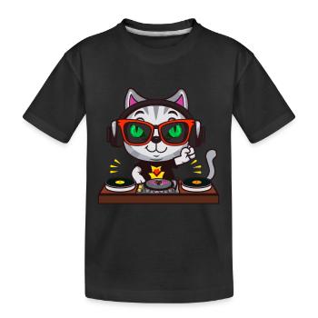 Katze Brille Turntable DJ Disco Club Nachtleben - Kinder Premium Bio T-Shirt - Schwarz - Vorne