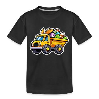Osterhase Kipplaster mit Hasenohren - Kinder Premium Bio T-Shirt - Schwarz - Vorne