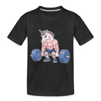 Sport Einhorn Gym Fitness Geschenkidee - Kinder Premium Bio T-Shirt - Schwarz - Vorne