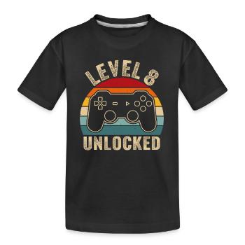 8 Birthday 8 Years Gamer Level 8 unlocked - Kids' Premium Organic T-Shirt - black - Front