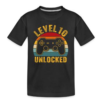 10.Geburtstag - 10 Jahre Gamer Level 10 unlocked - Kinder Premium Bio T-Shirt - Schwarz - Vorne