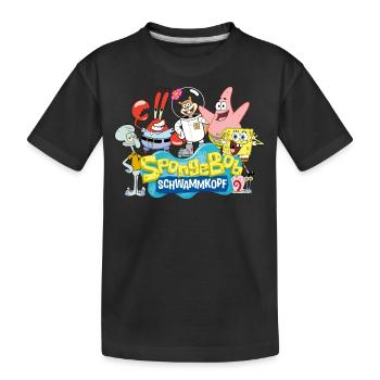 SpongeBob Schwammkopf Logo Patrick Thaddäus Krabs - Kinder Premium Bio T-Shirt - Schwarz - Vorne