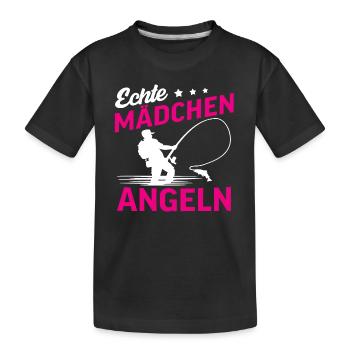 Echte Mädchen Angeln - Kinder Premium Bio T-Shirt - Schwarz - Vorne