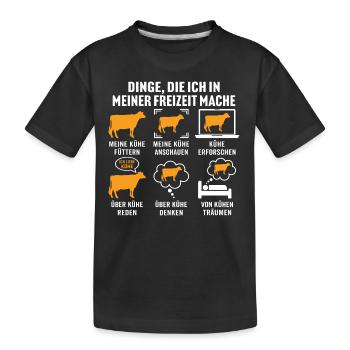 Was ich in meiner freizeit mache meine Kühe - Kinder Premium Bio T-Shirt - Schwarz - Vorne