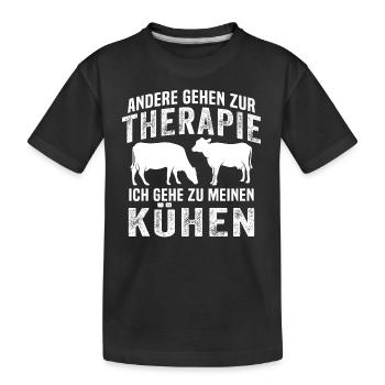 andere gehen zur therapie ich gehe zu meinen kühen - Kinder Premium Bio T-Shirt - Schwarz - Vorne