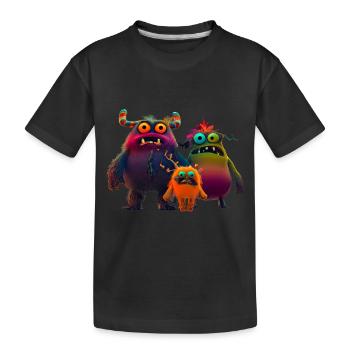 Weihnachtliche bunte Monster Familie - Kinder Premium Bio T-Shirt - Schwarz - Vorne